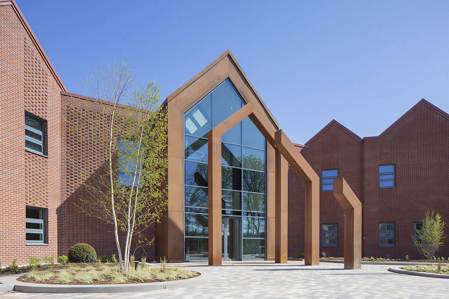 Foss Park Hospital's brick frontage and glazed entrance in York, MEP design by CAD21