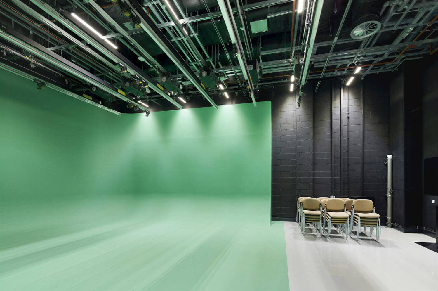 Green-screen studio at Leeds School of Arts, one of its specialist film and TV spaces.